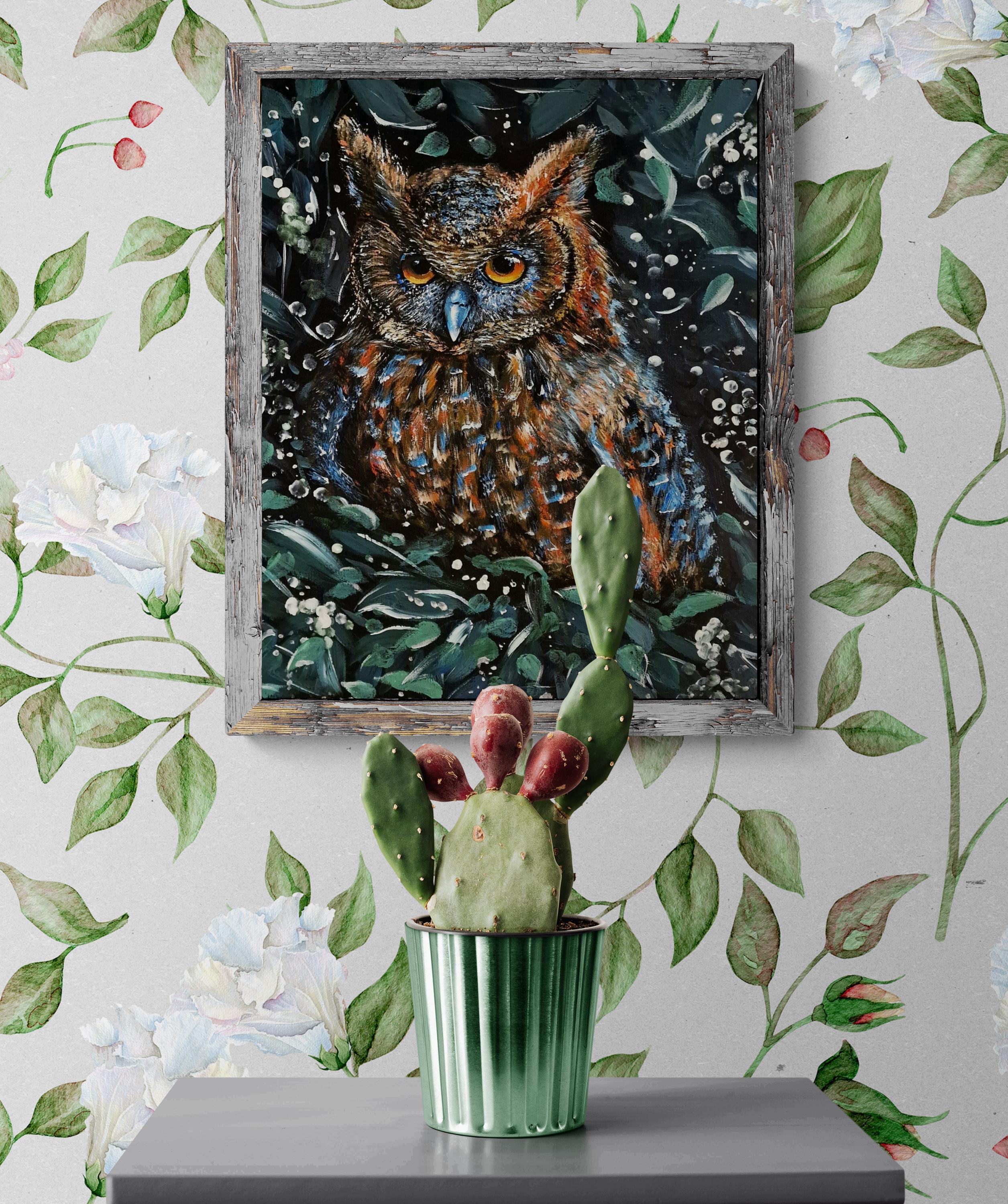 Owl, Acryl on canvas, original painting,  40x50 cm