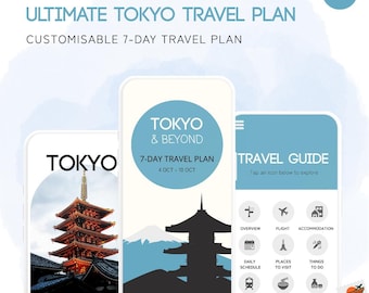Itinerario de viaje definitivo a Tokio / 7 días totalmente planificados / Plantilla de planificador de viaje / Editar con Canva