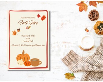 Fall Fête Invitation Template | Autumn Party Invite | Editable Canva Design