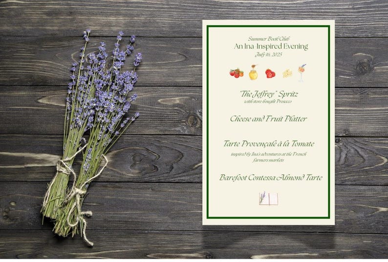 Ina Garten-inspired Menu Template | Summer Book Club Canva Design ...