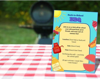 Back to School BBQ Invitation: End of Summer Cookout, Editable Canva Template