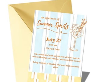 Summer Spritz Party Invitation: Editable Aperol Theme (Canva Template, Digital Download)