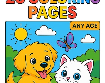 Desenhos de cachorrinhos para colorir para imprimir para crianças e adultos | 26 desenhos fofos de cachorros para colorir em PDF | Livro de colorir para download digital instantâneo