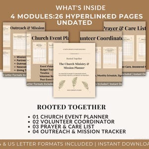 Church Ministry Planner | Hyperlinked Digital + Printable | Volunteer, Event, Prayer & Outreach Organizer | Goodnotes iPad | Undated PDF