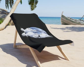 Karma's Always Good to Me Beach Towel  Moonlit Cat in Tree, Crows in Flight, Mystical Boho Vibes, Spiritual Summer Towel