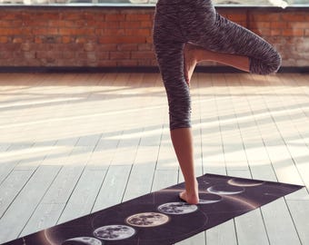 Tapete de yoga de goma con fases lunares celestiales, tapete de ejercicio astrológico