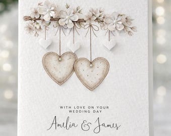 Personalised Wedding Congratulations Card, Bride & Groom Card, A5 Luxury Card, Wedding Hearts, Rustic Wedding Card, Custom Card, Keepsake