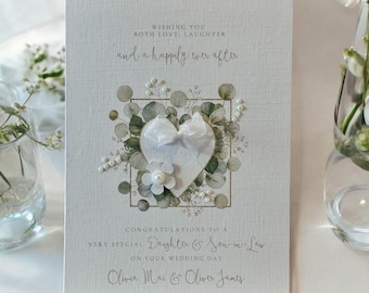 Personalised Handmade Wedding Card, ANY RELATIONSHIP Wedding Card, Floral Custom Card, Daughter, Son, Grandson, Niece, Nephew, 3d Heart