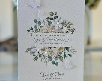 Tarjeta personalizada para yerno y nuera, hija y yerno. Tarjeta de boda, tarjeta de boda personalizada con los nombres de los novios.