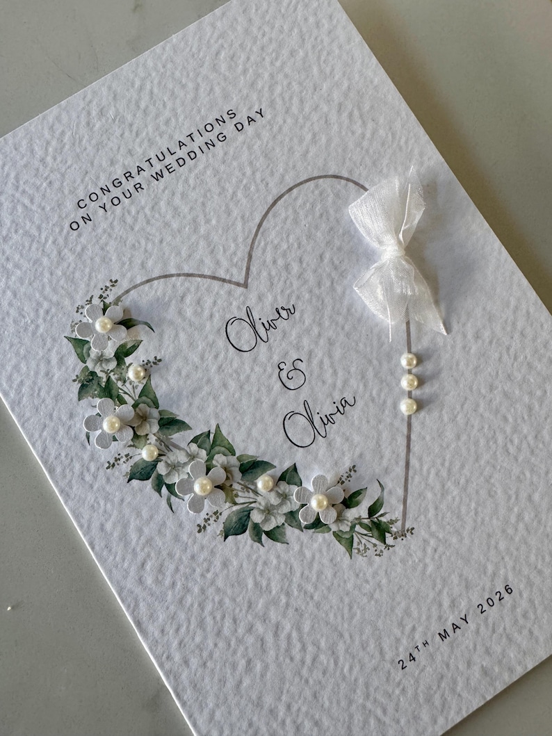 Personalised Wedding Card With Names & Date, Floral Heart Design ...