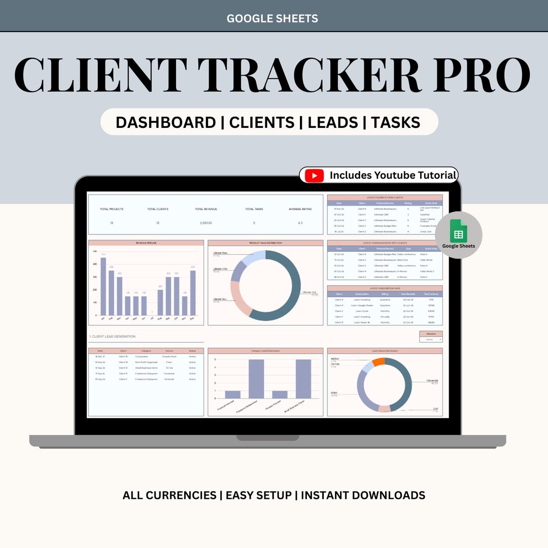Client Tracker Spreadsheet CRM Google Sheets Template Client Manager ...
