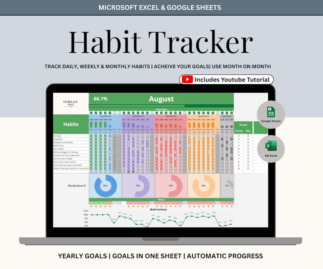 Habit Tracker Daily Weekly Monthly Spreadsheet 2026 Habit Tracking ...
