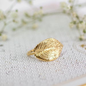 Puede incluir: Un anillo de hoja de oro con un dise&ntilde;o detallado. El anillo est&aacute; sobre una superficie blanca con un patr&oacute;n.