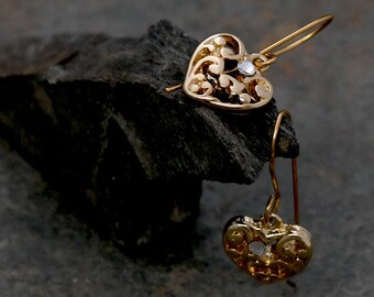 Regalo de San Valentín para mamá, Pendientes de corazón dorados, Joyería de corazón dorado, Joyería de corazón, Pendientes dorados