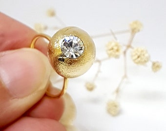 Clear Crystal Gold ring, crystal ring, Swarovski Crystal ring, Gold cocktail ring, Solitaire gold Ring, ball ring, Solitaire ball ring