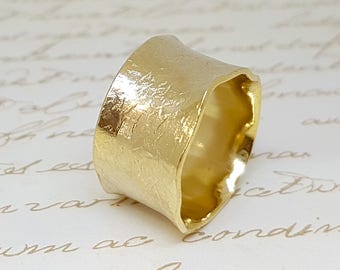 Goldring, Gelbgoldring, dicker Goldring, breiter Goldring, Ehering, einzigartiger Ehering, Strukturring, Boho-Ring