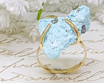 Raw Turquoise Gold Statement Ring, Gold Gemstone Ring, December Birthstone Ring, Raw Gemstone Ring