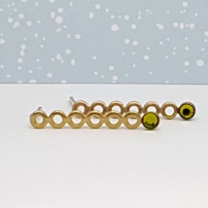 Gold Stud Earrings: Olive Green Swarovski Crystal, Dainty Modern Jewelry