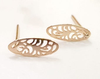 Ellipse Oval Gold Stud Earrings, Geometric Stud Earrings, Gold Stud Earrings, Small Gold Earrings, Minimalist Earrings, Ethnic Gold Studs