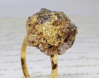 Pyrite Gold Ring, Raw Pyrite Ring, Raw Crystal Ring, Fools Gold Jewelry, Raw Stone Ring, Healing Pyrite Ring, Gemstone Ring, Healers Ring