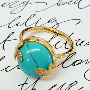Türkis Dezember Geburtsstein Solitär Gold Ring, Türkis Edelstein und Ahornblatt Ring
