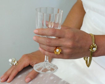 gold flower bracelet Gold Flower Crystal Bridal Bracelet blossoms bracelet classy wedding gold jewelry flower petal jewelry