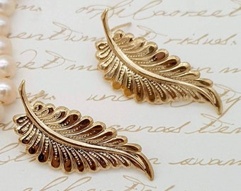 Bridal Leaf Earrings, Gold Leaf Earrings, Gold Studs, Gold Earrings, Leaves Earrings, wedding earrings, bridesmaid earrings