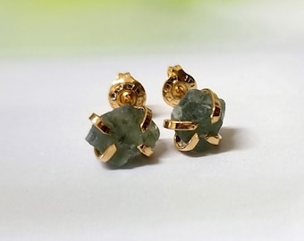 Raw Moldavite Stud Earrings, Moldavite Studs, Gemstone Stud Earrings, gold stud earrings, Moldavite Jewelry, Authentic Rough Moldavite Studs