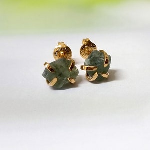 Raw Moldavite Stud Earrings, Moldavite Studs, Gemstone Stud Earrings, gold stud earrings, Moldavite Jewelry, Authentic Rough Moldavite Studs