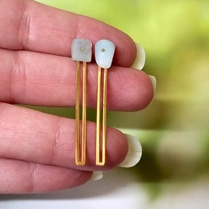 Aquamarine Gold Earrings, March Birthstone Earrings, Raw Aquamarine Earrings, Statement Earrings, Gemstone Stud Earrings, Birthstone Jewelry