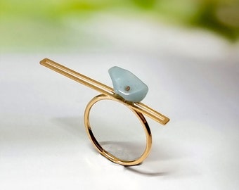 Aquamarine Gold Ring, March Birthstone Ring, Raw Aquamarine Ring, Statement Stone Ring, Raw Crystal Ring, Gemstone ring, Birthstone Jewelry