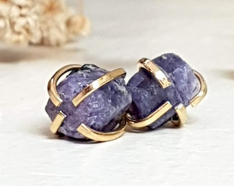 Raw Sapphire Earrings, September Birthstone, Natural Sapphire Jewelry, Raw Sapphire Gemstone Stud Earrings, September Birthstone Earrings
