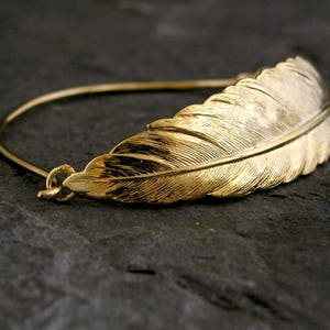 Gold Feather Cuff Bracelet, Gold Feather Bracelet, Golf Bracelet, Bridal Feather Bracelet, Dainty Feather Bracelet, Unique Feather Bracelet image 1