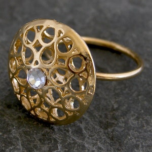 Gift For Women, Edwardian Gold Ring, Engagement Ring, Gold Diamond Ring Gold Ring with Clear Swarovski Crystal, Edwardian Engagement Ring image 3