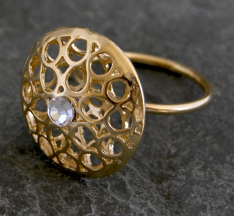 Gift For Women, Edwardian Gold Ring, Engagement Ring, Gold Diamond Ring Gold Ring with Clear Swarovski Crystal, Edwardian Engagement Ring image 3