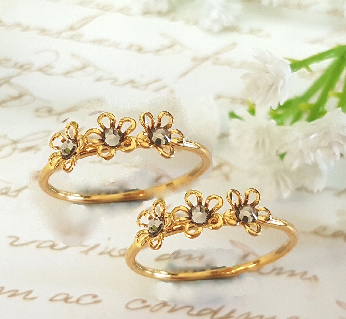 Stacking Ring Gold Ring Floral Ring gold Flowers Ring | Etsy