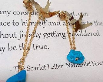 Turquoise Earrings, Ear Jackets, Turquoise Gold Jewelry, Gemstone Stud Earrings, Stone Stud Earrings, Bird Earrings, Gold Jackets Earrings