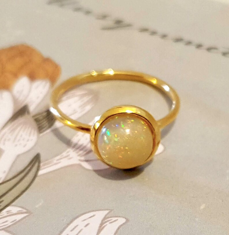 October Birthstone, Opal Gemstone Ring, Natural Gemstone Ring, Delicate Gold Ring, Stacking Opal Ring, Birthstone Ring, Dainty Gold Ring image 7