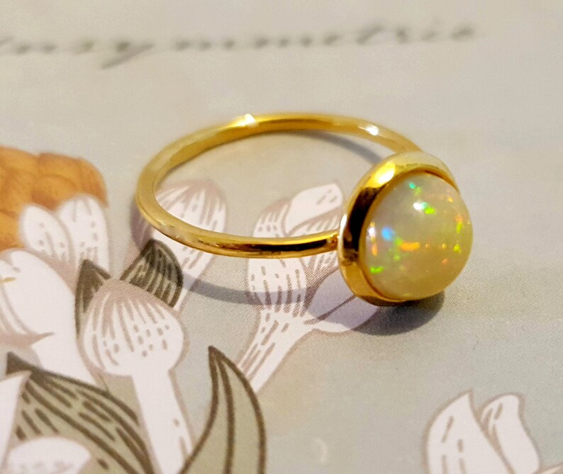 October Birthstone, Opal Gemstone Ring, Natural Gemstone Ring, Delicate Gold Ring, Stacking Opal Ring, Birthstone Ring, Dainty Gold Ring image 4