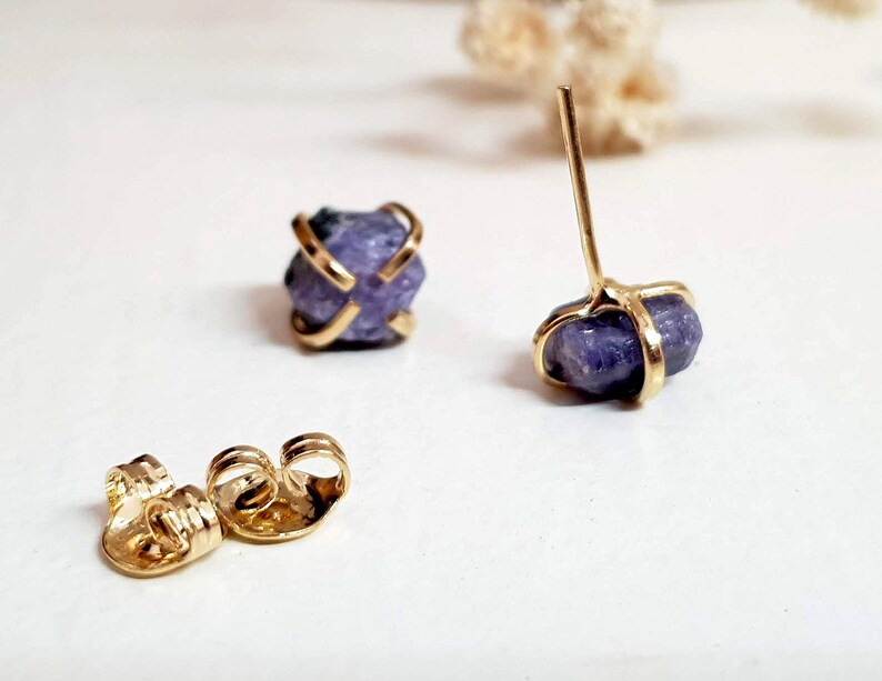 September Birthstone Raw Sapphire Gemstone Stud Earrings Natural Sapphire Jewelry Raw Sapphire Earrings September Birthstone Earrings