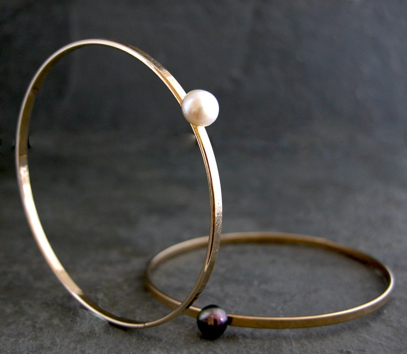 Handmade Gold Pearl Bridal Bracelet, Pearl Bracelet, Stacking Bangles, Pearl Wedding Jewelry, Minimalist Jewelry, Pearl Bangle, Gift for Her image 2