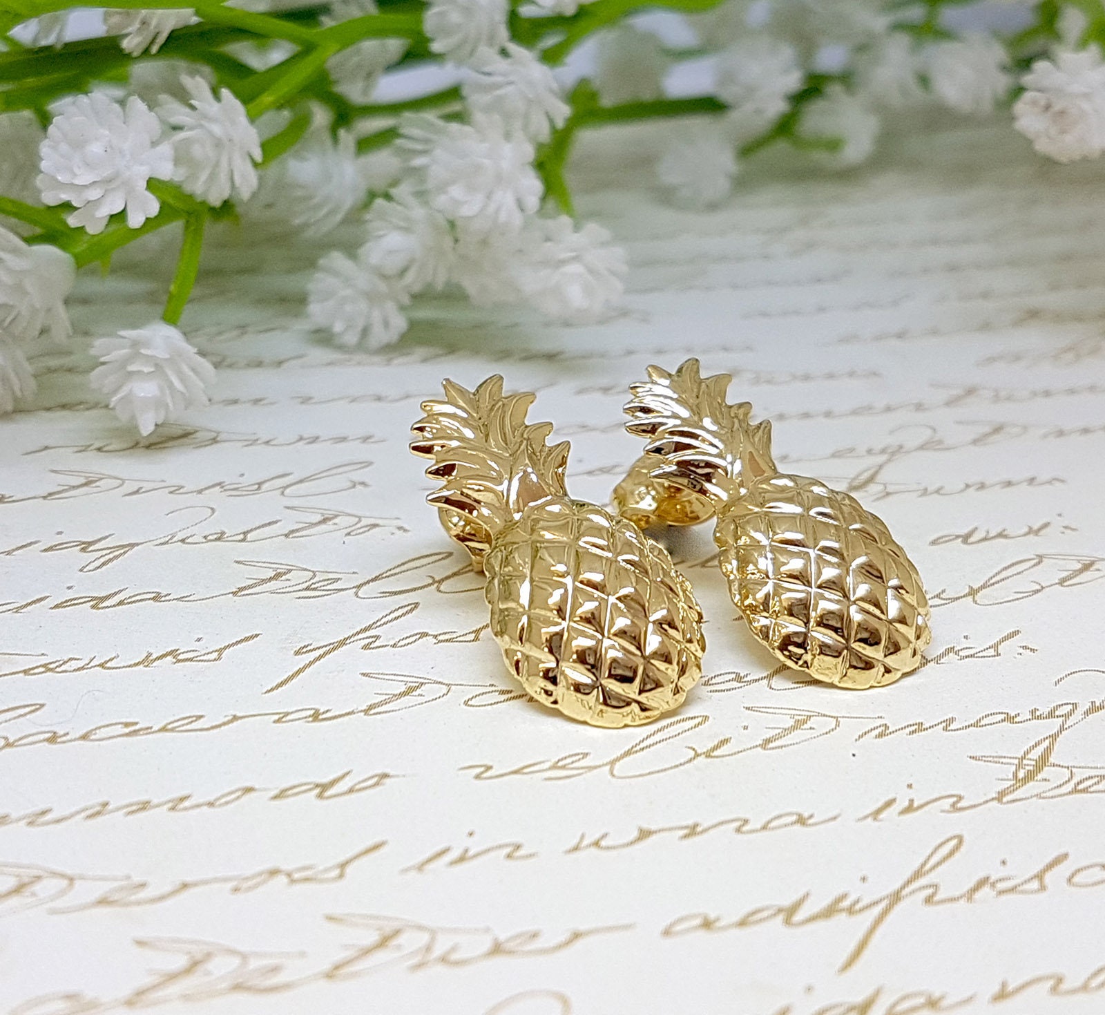 Pineapple Stud Earrings, Pineapple Earrings, Gold Pineapple Earrings