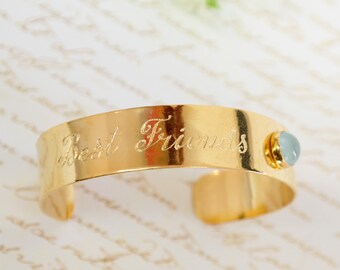 Personalized Hand Engraved Gold Bracelet, Birthstone Bangle Bracelet, Best Friend Gift, Gold Personalized Cuff, Personalized custom jewelry