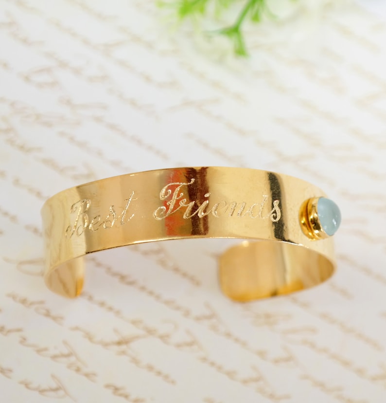 Personalized Hand Engraved Gold Bracelet, Birthstone Bangle Bracelet, Best Friend Gift, Gold Personalized Cuff, Personalized custom jewelry image 1