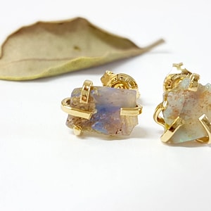 Raw opal earrings, genuine opal earrings, natural opal earrings, opal stud earrings, opal studs, opal stud earrings gold, jewelry gift idea image 5