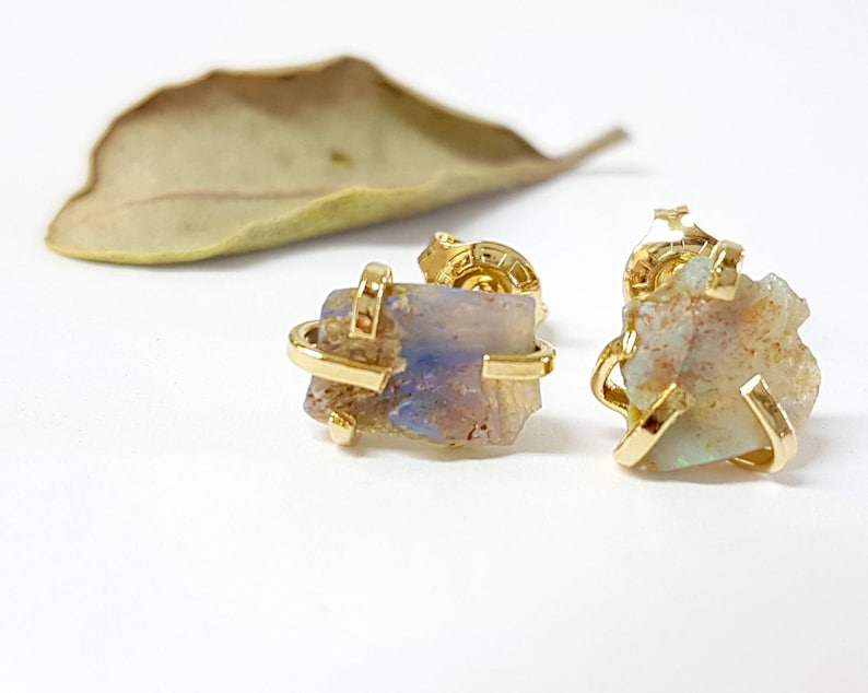 Raw opal earrings, genuine opal earrings, natural opal earrings, opal stud earrings, opal studs, opal stud earrings gold, jewelry gift idea image 5