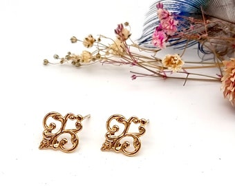 Gold Stud Earrings, Bohemian Earrings, Everyday Earrings, Boho Stud Earrings, Dainty Bohemian Earrings, Art Nouveau Earrings, Gold Studs