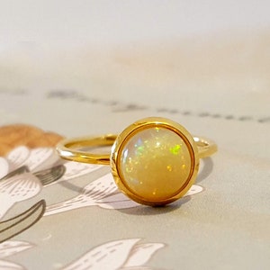 October Birthstone, Opal Gemstone Ring, Natural Gemstone Ring, Delicate Gold Ring, Stacking Opal Ring, Birthstone Ring, Dainty Gold Ring image 2