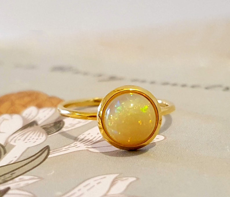 October Birthstone, Opal Gemstone Ring, Natural Gemstone Ring, Delicate Gold Ring, Stacking Opal Ring, Birthstone Ring, Dainty Gold Ring image 2