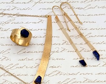 Set di gioielli in lapislazzuli, orecchini in lapislazzuli, collana in lapislazzuli, anello in lapislazzuli, gioielli con pietre portafortuna di settembre, gioielli con pietre preziose